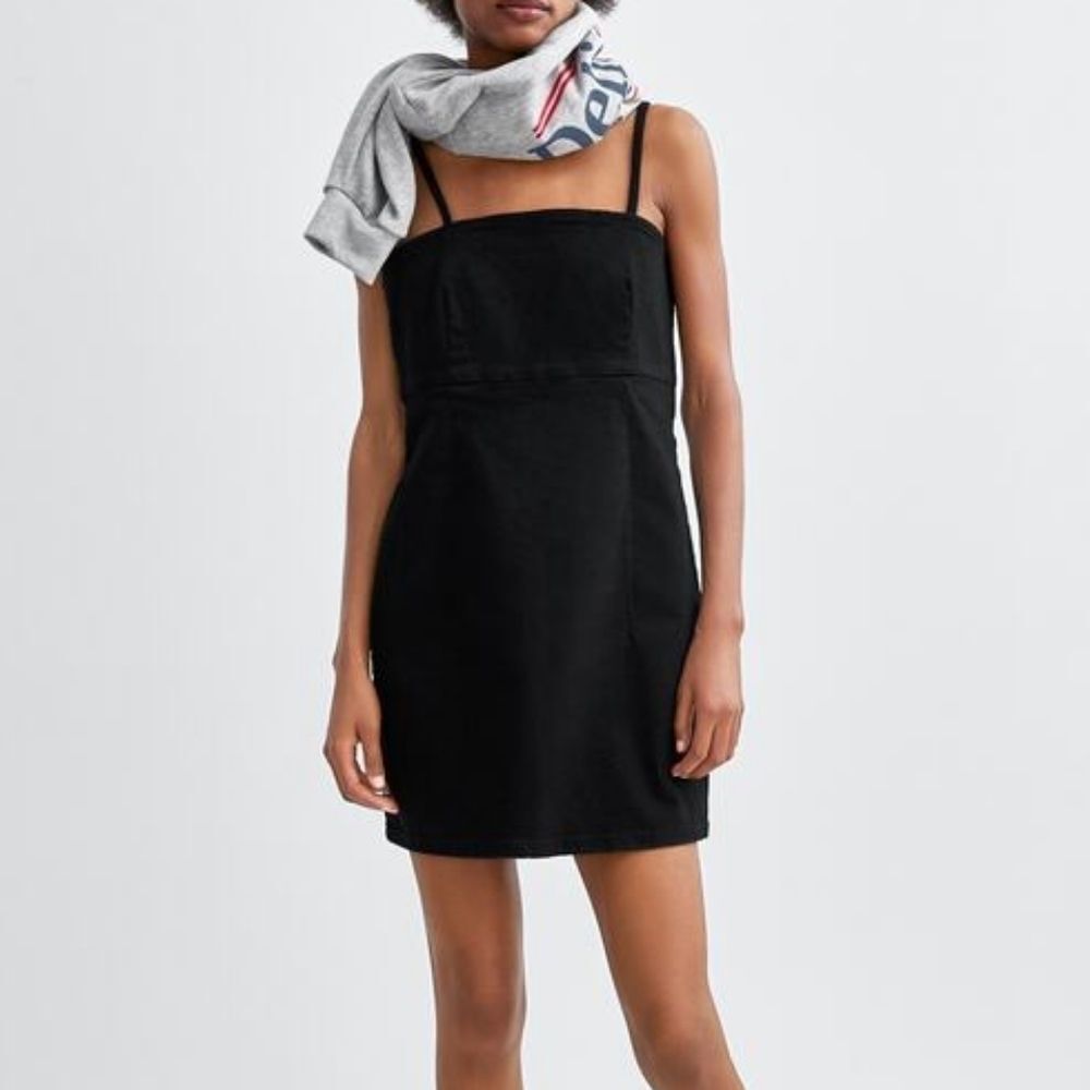 NWOT Zara Square Neck Black Mini Dress Sz M